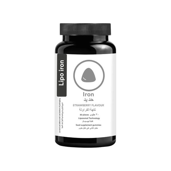 Black supplement bottle with white label on a white background