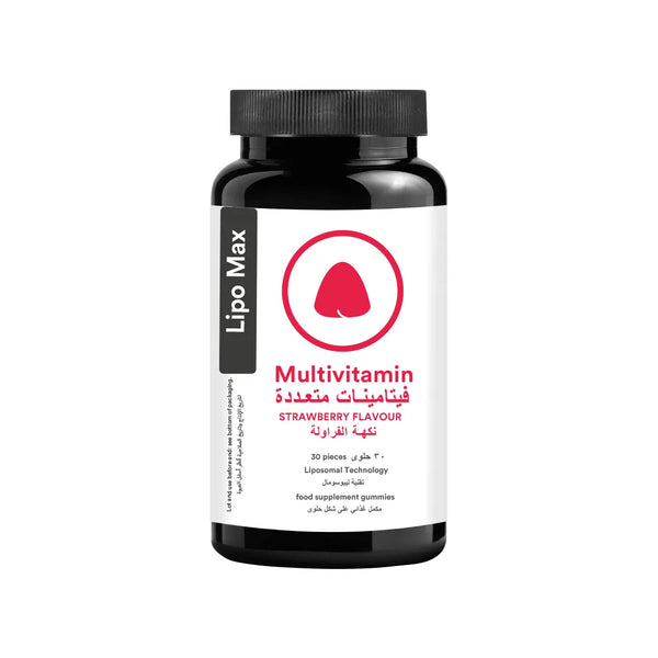Lipo Max Multivitamin bottle with strawberry flavor on a white background