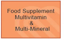 Multivitamin and multi-mineral food supplement label on an orange background