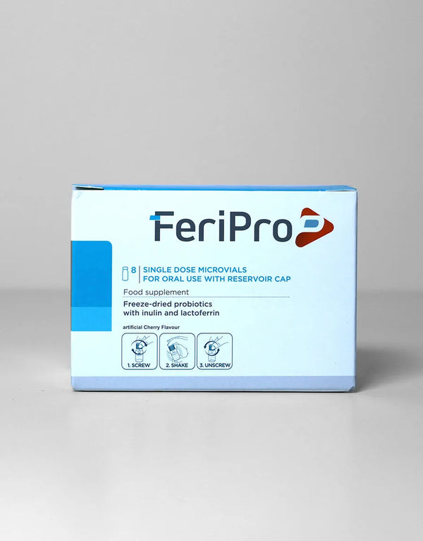 فيري برو، مزيج فريد من البروبيوتيك والبريبايوتيك واللاكتوفيرين. لدعم صحة الجهاز الهضمي، ودعم للمناعة