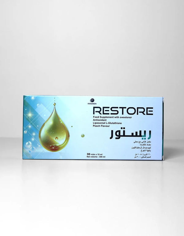 ريستور, جلوتاثيون بتقنية الليبوسومال المتطورة ، مضاد أكسدة قوي يساعدعلي لتفتيح البشرة، ومكافحة علامات تقدم السن، وتنقية الجسم